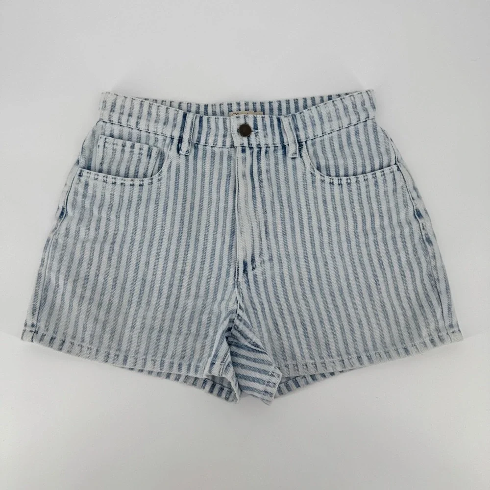 Faherty Blue White Striped High Rise Denim Shorts Women Size‎ 26 Herringbone